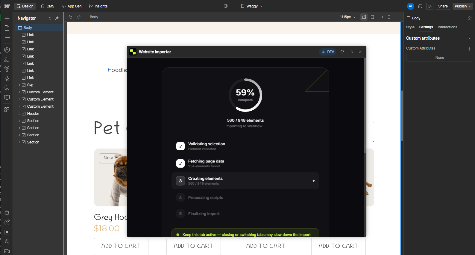 Website Importer Interface Preview